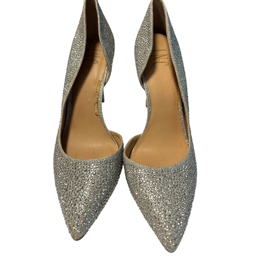INC Women’s Silver Rhinestone Pointed Toe D’Orsay Pumps Size 9 EUC